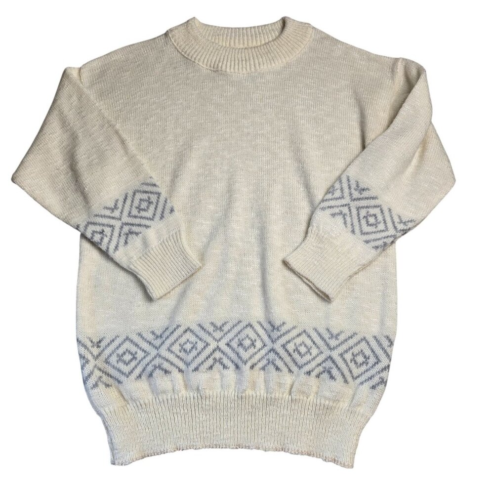 Vintage Sweater Medium Made in USA Cream Acrylic Nordic Retro Ski Lodge Preppy